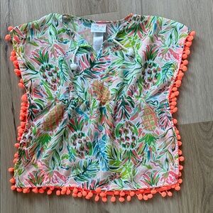 NWOT | Cartwheels by Charlie Paige Tropical Print swim Coverup with pom poms. 4T
